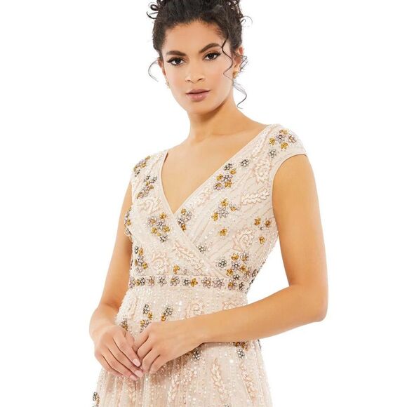 NWT MAC DUGGAL Embellished Wrap Over Cap Sleeve A-Line Gown 93575 Size 22 - Picture 4 of 12